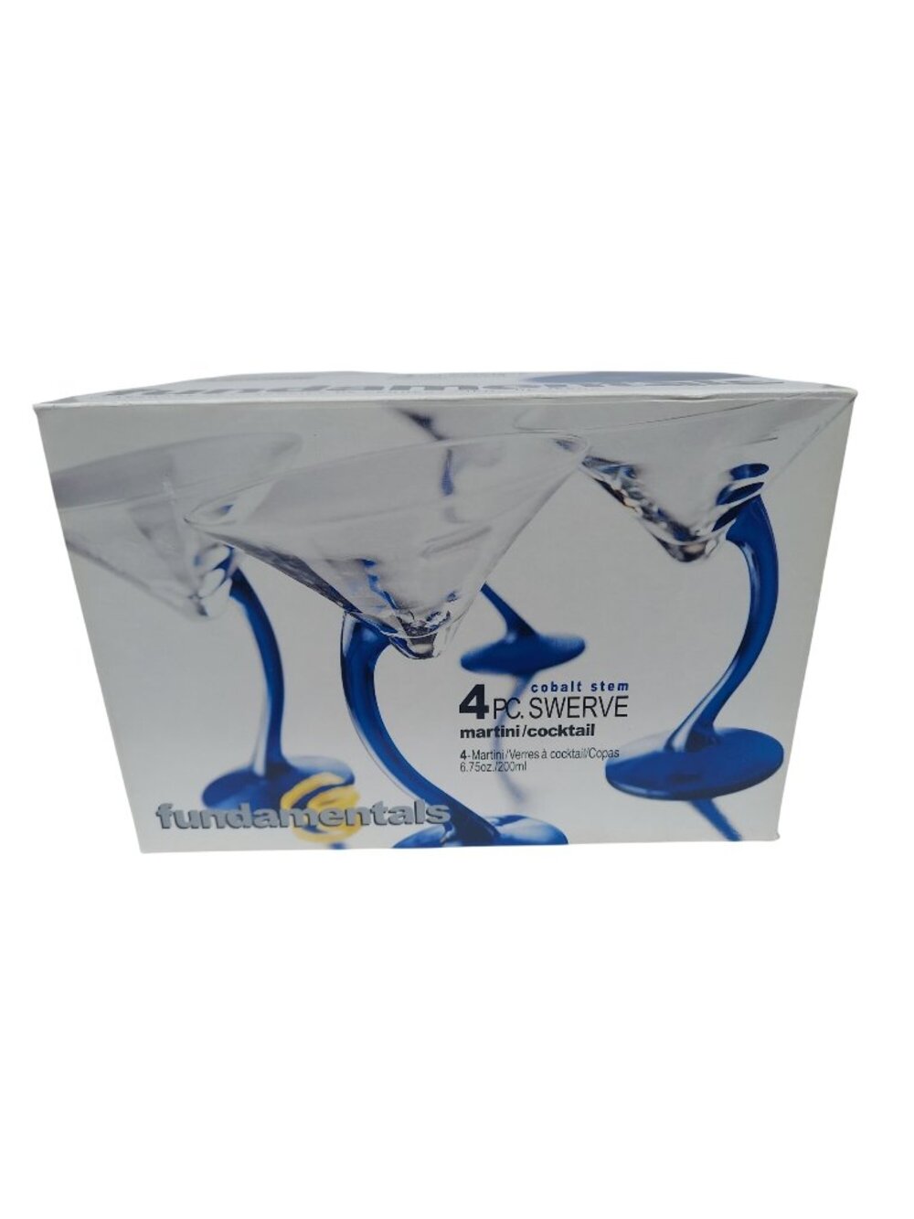 4 Pc Swerve Martini Cocktail Glasses With Cobalt Blue Stems 6.75 Oz Clear Glass